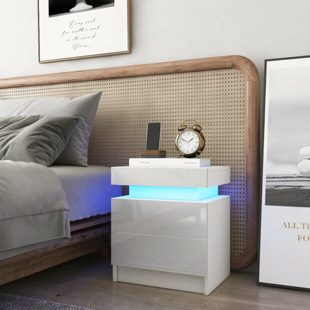 Modern Luxury LED Light Nightstand with Drawers NOBLE DAYS